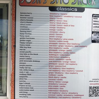 Josh's Sno Shack - the menu - Desserts Near Me - Tulsa, Oklahoma Josh's Sno Shack - the menu - Desserts Near Me - Tulsa, Oklahoma