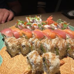 Yami Sushi House - Top: blue ocean roll Middle: Tiger roll Front: mermaid roll
