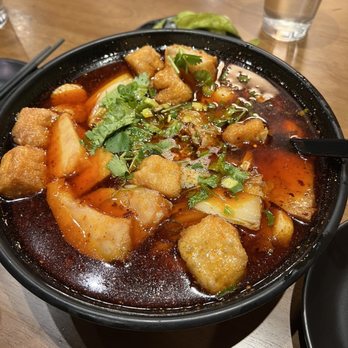 Noodle Nine - Ma La Mao Cai - beef slice, pork belly, fish ball, fried tofu, nappa, taro - Noodles Near Me - Redmond, Washington Noodle Nine - Ma La Mao Cai - beef slice, pork belly, fish ball, fried tofu, nappa, taro - Noodles Near Me - Redmond, Washington