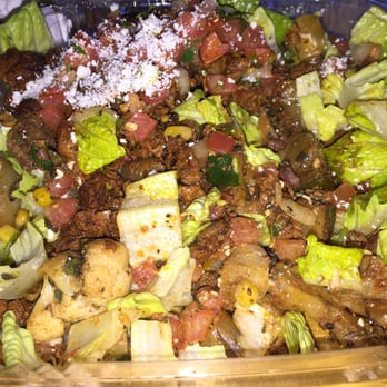 Hugo's Tacos - This is what the carne asada salad looked like when I got it. Yuck. - Mexican Near Me - Studio City, California