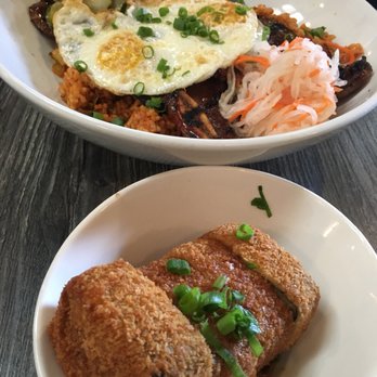 Da Kitchen Maui - Kimchee Loco Moco with ribs and the fried spam musubi - Hawaiian Near Me - Kihei, Hawaii