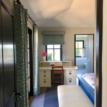 ESC Draperies - Drapes and Roman shade. Guest bedroom. Ojai - Shades & Blinds Near Me ESC Draperies - Drapes and Roman shade. Guest bedroom. Ojai - Shades & Blinds Near Me