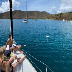 Rumbaba Charters - Approaching the Island of St John looking for turtles to swim with.