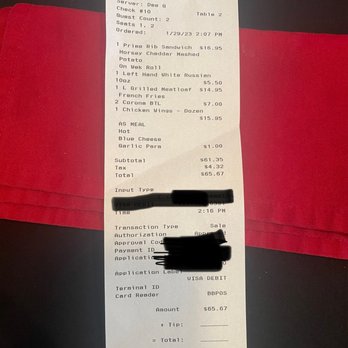 Buffalo Chophouse - Our lunch bill - Steakhouses Near Me - Port Saint Lucie, Florida
