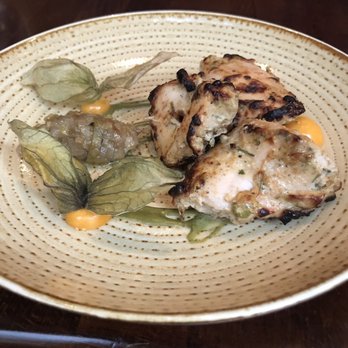 Junoon - Ghost chili murgh tikka (5/5) - tandoor chicken thigh, pistachio sauce, braised leeks, gooseberries - Indian Near Me - New York, New York Junoon - Ghost chili murgh tikka (5/5) - tandoor chicken thigh, pistachio sauce, braised leeks, gooseberries - Indian Near Me - New York, New York