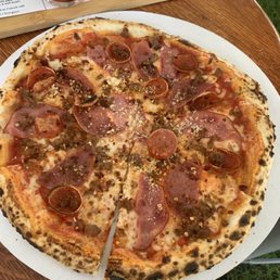 Neapolitan Style Pizza!!!  Mozzarella, Tomato Sauce, Pepperoni, Salami, Canadian Bacon