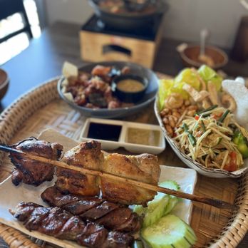 Nok’s Kitchen - BBQ Mix Combo + papaya salad + crispy pork belly - Laotian Near Me - Westminster, California