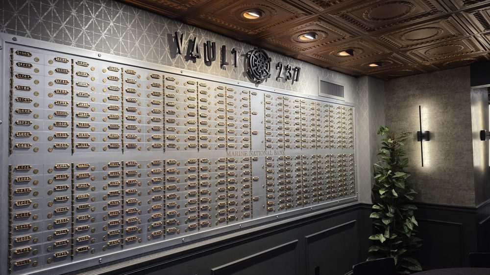 Vault 237 - Deposit boxes in the dining room - Cool to see the difference between machine and hand-pressed numbers! - Salad Near Me - Buffalo, New York Vault 237 - Deposit boxes in the dining room - Cool to see the difference between machine and hand-pressed numbers! - Salad Near Me - Buffalo, New York