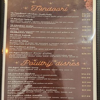 Agni Indian Kitchen & Bar - Menu 8.25 - Indian Near Me - Greensboro, North Carolina