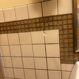 Would you eat the food after seeing this disgusting bathroom? A nice piece of hair left for dessert.