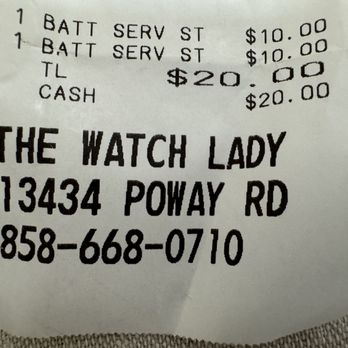 The San Diego Watch Lady - $10 for a watch battery (April 24) - Watch Repair Near Me - Poway, California The San Diego Watch Lady - $10 for a watch battery (April 24) - Watch Repair Near Me - Poway, California