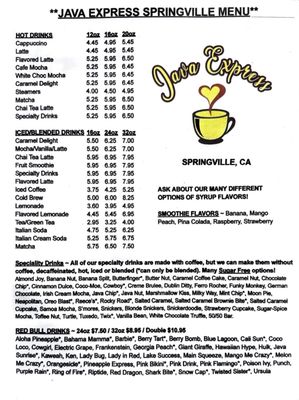 Menu photo 2 Java Express - Springville Springville, CA