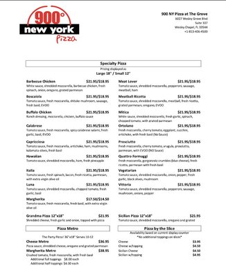 Menu photo 1 900 Degrees New York Pizza Wesley Chapel, FL
