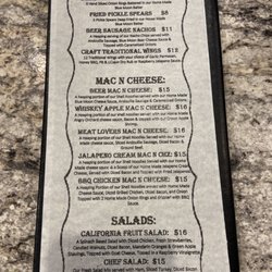 Craft B&B - Lunch and dinner menu.