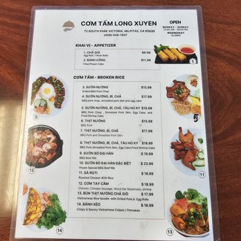 Com Tam Long Xuyen - Menu (side 1, November 2025) - Vietnamese Near Me - Milpitas, California