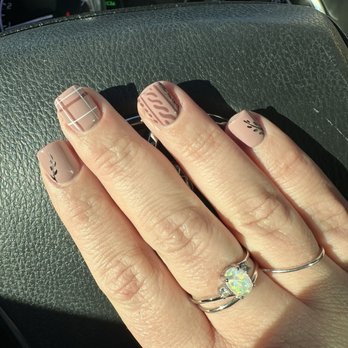 Noir Nails - Pink gel X with added designs.  Gold chrome on leaves. Everything free hand. - Nail Salons Near Me - Columbus, Ohio