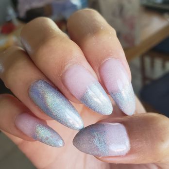 Ocean Nails & Spa - Day of - you can see how uneven and spotty the chrome placement is, also clearly not an ombre or gradient of any sort - Nail Salons Near Me - Goleta, California