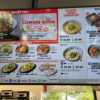 Marugame Udon - Menu prices, 2026 - Japanese Near Me - Rancho Cucamonga, California