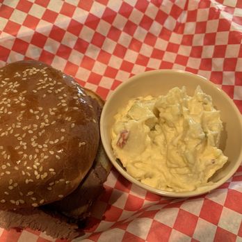 Smokin' Yards BBQ - Sliced Beef Brisket Sandwich and Potato Salad - Barbeque Near Me - Denver, Colorado Smokin' Yards BBQ - Sliced Beef Brisket Sandwich and Potato Salad - Barbeque Near Me - Denver, Colorado