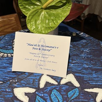 Mama's Fish House - Anniversary card welcome - Seafood Near Me - Paia, Hawaii Mama's Fish House - Anniversary card welcome - Seafood Near Me - Paia, Hawaii