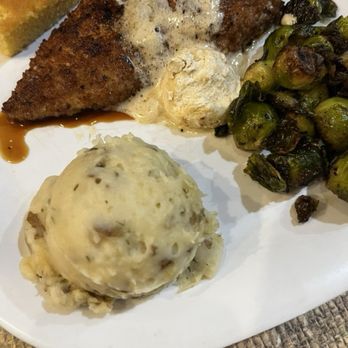 Sweet Potatoes Kitchen - Garlic mashed potatoes, pecan encrusted chicken, Brussels sprouts, cornbread - Southern Near Me - Savannah, Georgia Sweet Potatoes Kitchen - Garlic mashed potatoes, pecan encrusted chicken, Brussels sprouts, cornbread - Southern Near Me - Savannah, Georgia