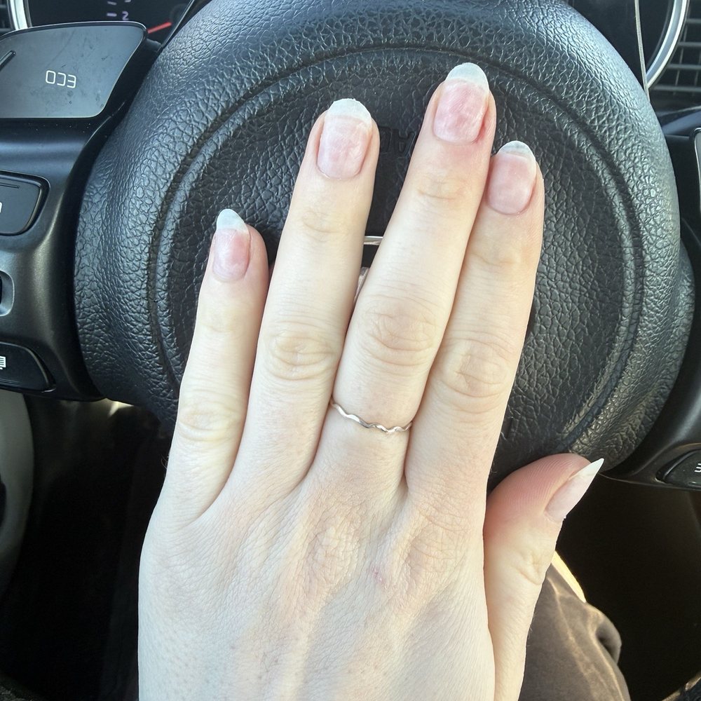Lumia Nails Bar - Look at how un even and filed all my nails are. It's as if my nail that did grow out was uneven and half cut off. Look at the pinky. - Nail Salons Near Me - Chicago, Illinois