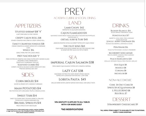 Menu photo 2 Prey Houston, TX