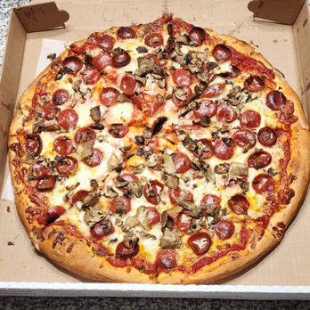 Joey's Pizza Maple - Large with cupped pepperoni and mushrooms. - Pizza Near Me - Buffalo, New York