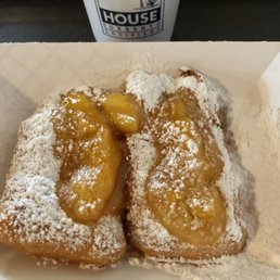 Peach Filled Beignets with a Cafe Au Lait Peach Filled Beignets with a Cafe Au Lait