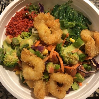 Poke Yana - Spicy Salmon and Shrimp tempura and all the veggies. Sriracha aïoli and spicy ponzu sauce. - Hawaiian Near Me - Cypress, Texas