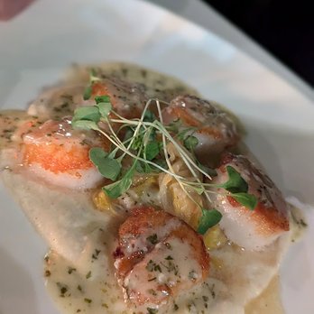 Quenelle - Coquille aux Endives Braisées. Sea Scallops, citrus braised endive, pine nuts, celery root puree, butter sauce. - French Near Me - Buffalo, New York Quenelle - Coquille aux Endives Braisées. Sea Scallops, citrus braised endive, pine nuts, celery root puree, butter sauce. - French Near Me - Buffalo, New York