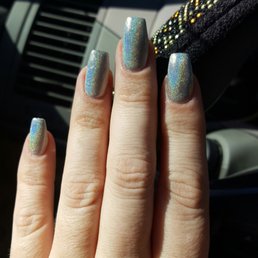 Beautiful coffin shaped acrylic with holographic gel polish