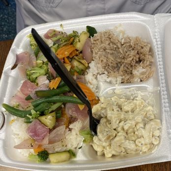 Hawaiian Bros Island Grill - Seasoned vegetables on a bed of white rice, a side of white rice with teriyaki sauce added and a side of macaroni salad. - Hawaiian Near Me - Owasso, Oklahoma Hawaiian Bros Island Grill - Seasoned vegetables on a bed of white rice, a side of white rice with teriyaki sauce added and a side of macaroni salad. - Hawaiian Near Me - Owasso, Oklahoma