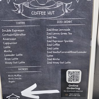 Coffee Hut - Menu on standing board. - Coffee & Tea Near Me - Berkeley, California