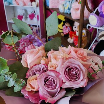 Flowers For U - $60 bouquet for reference (bunch of bears and gifts on display in bg. They have balloons too) - Florists Near Me - Desert Hot Springs, California