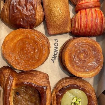 Fondry - Chocolate croissant, brown butter financier, limited edition strawberry croissant, 2 kouign amann, French onion danish, pistachio danish - Cafes Near Me - Los Angeles, California Fondry - Chocolate croissant, brown butter financier, limited edition strawberry croissant, 2 kouign amann, French onion danish, pistachio danish - Cafes Near Me - Los Angeles, California