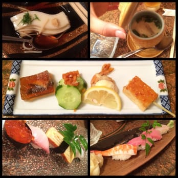 Yoshitsune Restaurant - Course dinner: sushi. This picture (tofu, chawamushi, appetizer plate, nigiri) plus tekka maki, miso and a scoop of ice cream. - Japanese Near Me - Honolulu, Hawaii Yoshitsune Restaurant - Course dinner: sushi. This picture (tofu, chawamushi, appetizer plate, nigiri) plus tekka maki, miso and a scoop of ice cream. - Japanese Near Me - Honolulu, Hawaii