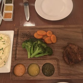 S&T Steak House - 8 ounce fillet comes with vegetables, mashed potatoes on the side. We also had a small side salad. - Steakhouses Near Me - Chicago, Illinois