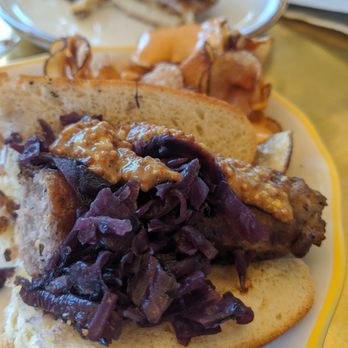 Von Bismarck - Bratwurst and chips...comes with awesome mustard - German Near Me - Reno, Nevada