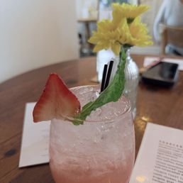 Strawberry bubbles drink with mint and basil. Strawberry bubbles drink with mint and basil.