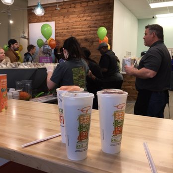 Tropical Smoothie Cafe - Drinks from the left to the right -- Sunrise Sunset (Orange-Pink), Madness Mocha (middle), and Beach Bum (purple) - Juice Bars & Smoothies Near Me - Overland Park, Kansas Tropical Smoothie Cafe - Drinks from the left to the right -- Sunrise Sunset (Orange-Pink), Madness Mocha (middle), and Beach Bum (purple) - Juice Bars & Smoothies Near Me - Overland Park, Kansas