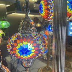 Gist Of Joy - Turkish Handmade mosaic lamp with hand cut pieces of glass on a hand blown glass fixture.