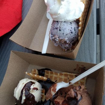 Rain or Shine - Ice cream tacos! The bottom was mine - cookie dough and vegan coconut chocolate macaroon, with chocolate sauce. - Ice Cream & Frozen Yogurt Near Me - Vancouver, British Columbia Rain or Shine - Ice cream tacos! The bottom was mine - cookie dough and vegan coconut chocolate macaroon, with chocolate sauce. - Ice Cream & Frozen Yogurt Near Me - Vancouver, British Columbia