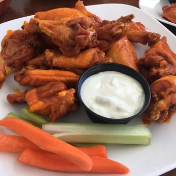 The Hot Buffalo - Medium wings, crispy, with blue cheese GF - New American Near Me - Supply, North Carolina The Hot Buffalo - Medium wings, crispy, with blue cheese GF - New American Near Me - Supply, North Carolina