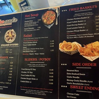 Cajun Crack'n - Menu: Appetizers, Hot Soup, Salad, Sliders, Fried Baskets, Side Orders, Dessert - Seafood Near Me - Fresno, California Cajun Crack'n - Menu: Appetizers, Hot Soup, Salad, Sliders, Fried Baskets, Side Orders, Dessert - Seafood Near Me - Fresno, California