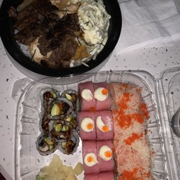Twin Salmon Roll, Trio Sashimi Roll, Angus Beef Don Twin Salmon Roll, Trio Sashimi Roll, Angus Beef Don