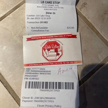 LB Cake Stop - This was the receipt from the lady in the shop. Her name is Anna. This is what I got for $25. - Bakeries Near Me - Baldwin Park, California