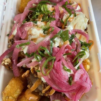 Little Kirin - loaded tots with fried chicken - Comfort Food Near Me - New York, New York Little Kirin - loaded tots with fried chicken - Comfort Food Near Me - New York, New York