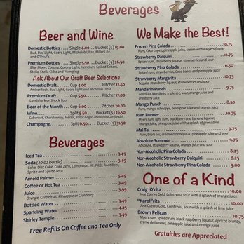 Our Deck Down Under - Beverage menu - Seafood Near Me - Port Orange, Florida