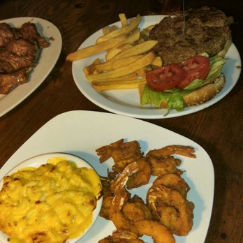 Montana's - Shrimp and Macaroni dinner. Stuffed burger and fries. Teriyaki chicken wings. Yummmmm! - American Near Me - Goose Creek, South Carolina